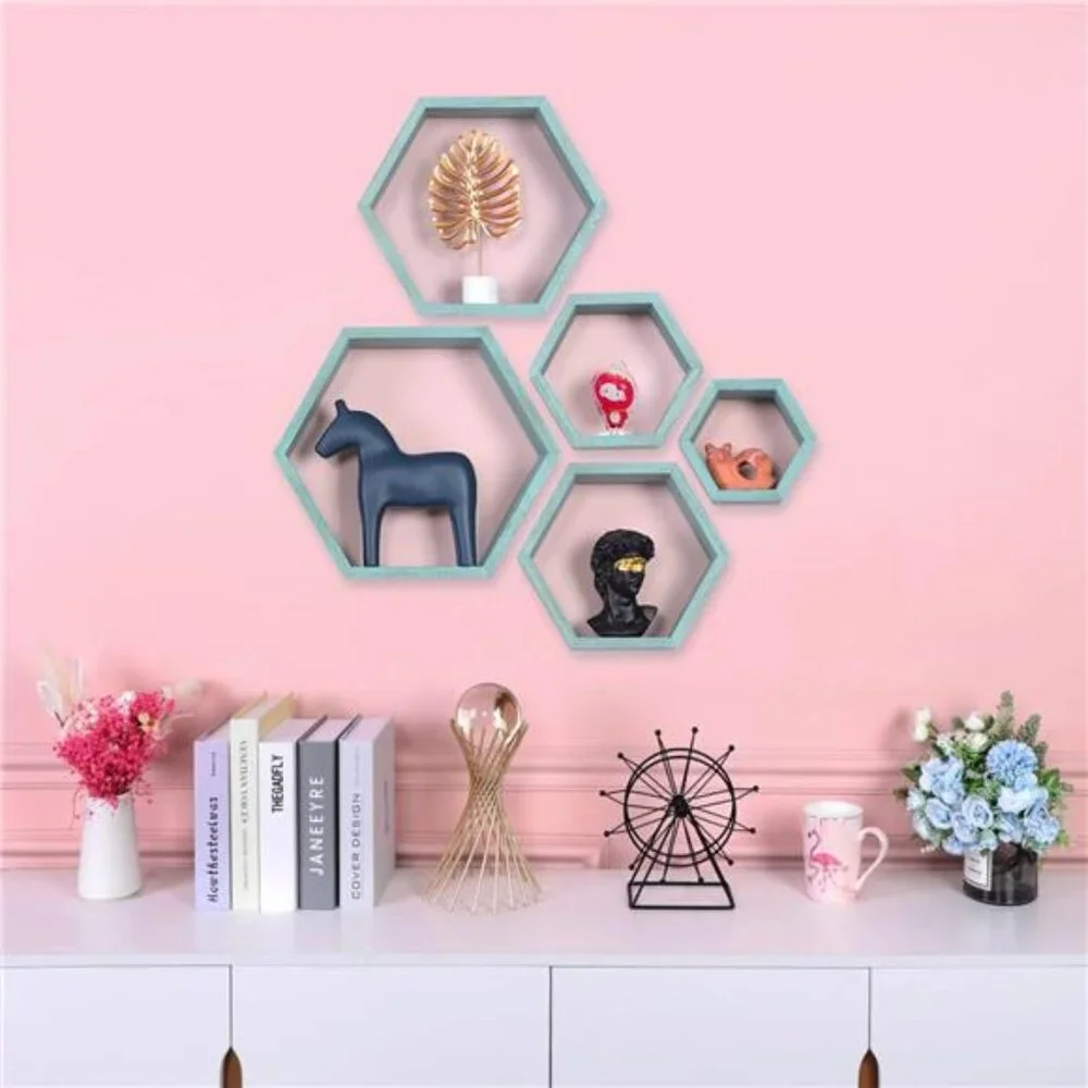 New Hexagon Floating Shelves,Wall Mounted Wood Farmhouse Storage